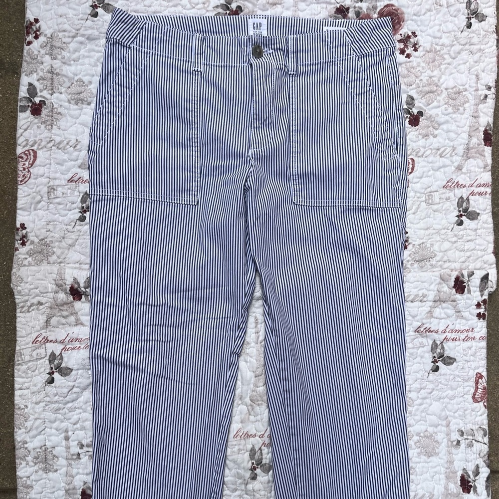 GAP Blue and White Dress Pants Relaxed Fit Cotton